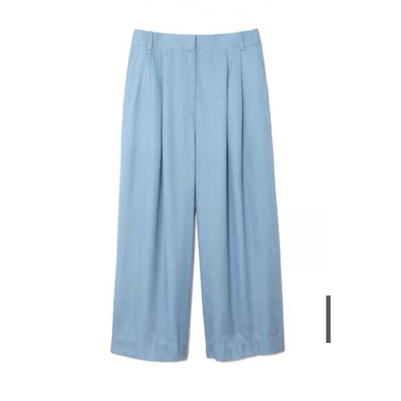 New TIBI High Waisted Wide Leg Chambray Pleated Cropped Pants Size10 - Picture 4 of 13